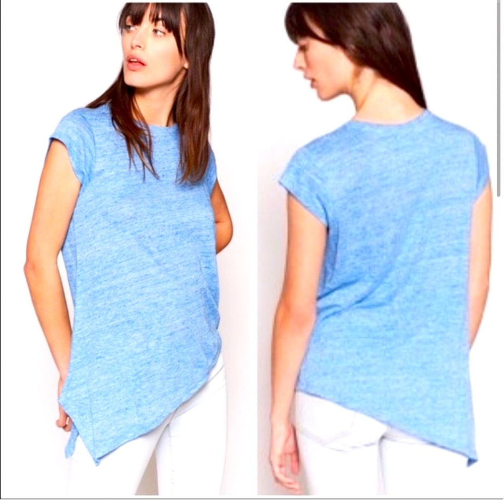 Joie Ryoko blue linen asymmetrical short sleeve t-shirt